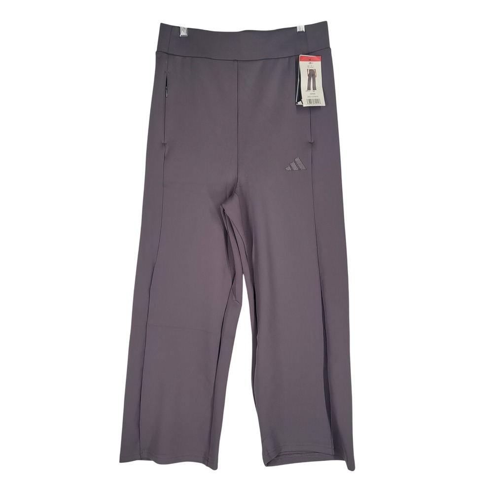 Adidas Grey Strata High Rise Wide Leg Pants Womens Medium Zip Pockets Athleisure
